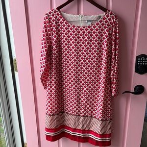 Old Navy Red and White Geometric Long Sleeve Dress
